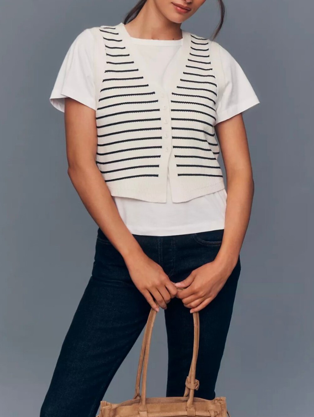 Anthropologie Maeve Striped Vest Tee Twofer Top Size XXS